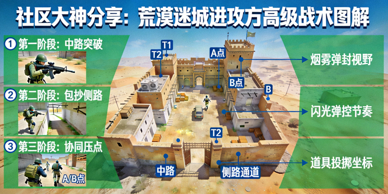 社区大神分享的荒漠迷城地图进攻方高级战术图解